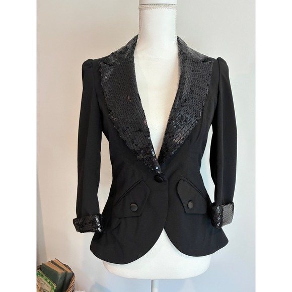Ali Kris Jackets & Blazers - Black Sequin Blazer Women Size Small Stretch Tuxedo Jacket